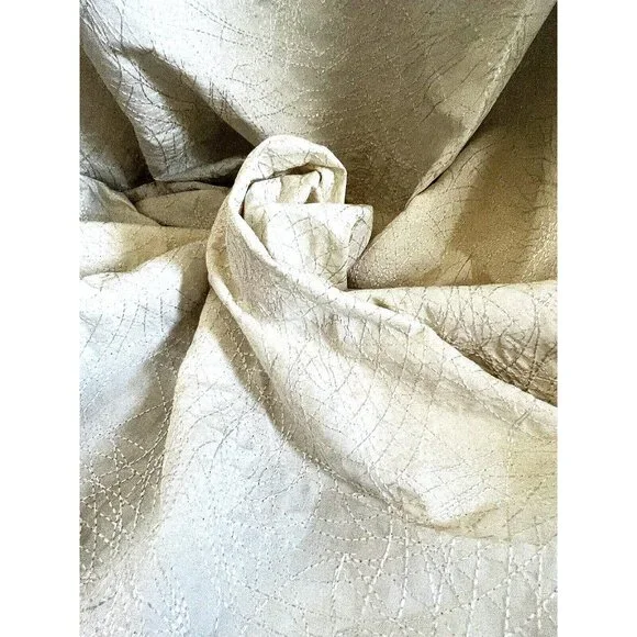 Designer White Fabric Drape Curtain One Panel Stitch Lines Abstract Pattern New